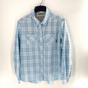 Simms Core3 Plaid Fishing Shirt‎ Long Sleeve Button Up Womens Sz XL Blue White